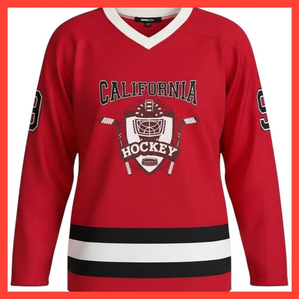NWT Fashion Nova Men California 95 Hockey Jersey Red White Black Mesh Large NEW